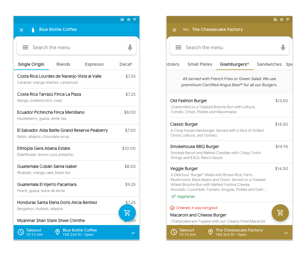 Dietary tags &amp; item review history