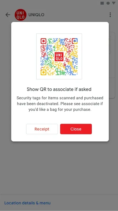 Pay & walk out with RFID security — screen 1