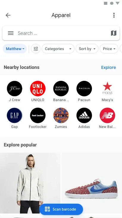 Explore nearby brands against your sizes — screen 1