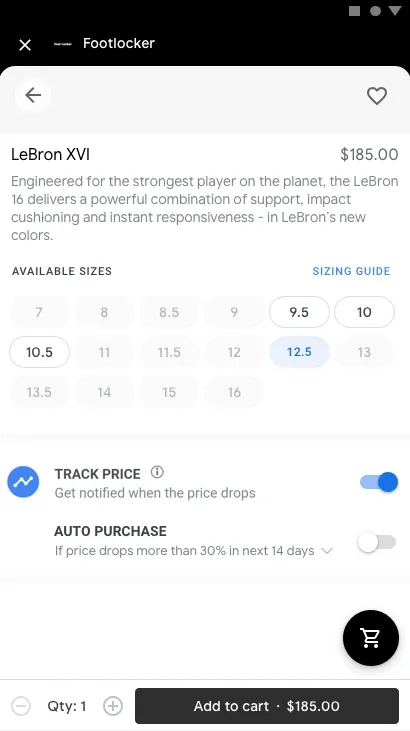 Notifications of price changes & restocks — screen 1