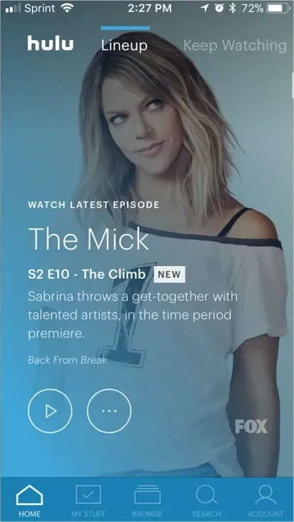 Hulu mobile screen