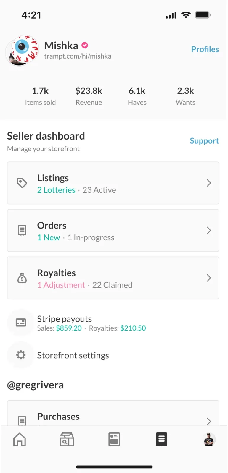 Seller dashboard